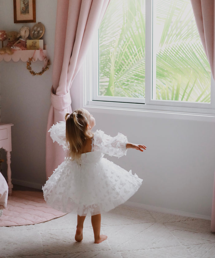 Madelyn Butterfly Luxe Little Girls Tulle Dress - White (pre order)