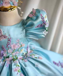 Vintage Floral Little Girls Luxe Dress - Blue - Fox Baby & Co