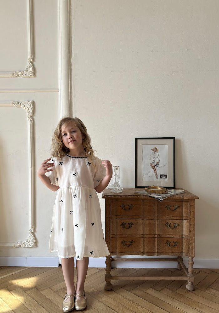 Kids girls French Luxe Bow Puff Dress - Black/ivory (pre order) - Fox Baby & Co