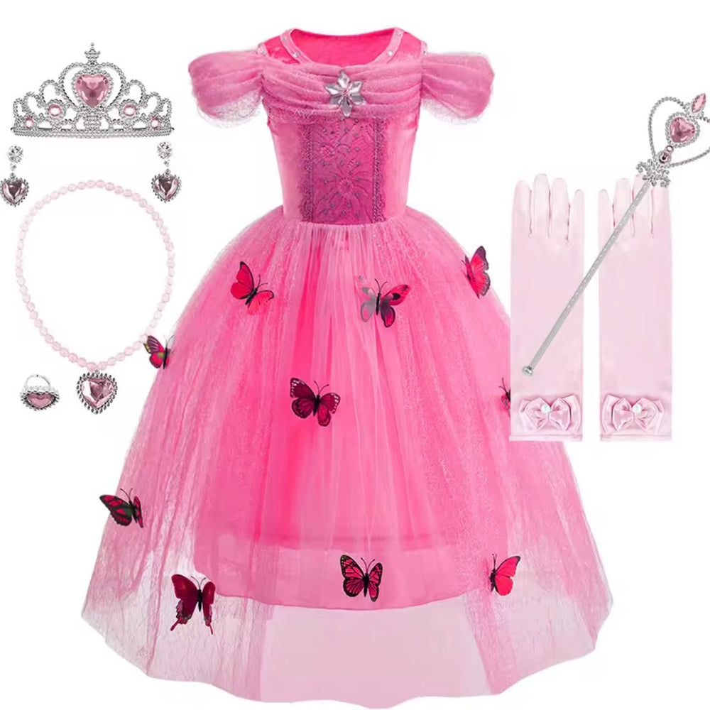 Pink Aurora Butterfly Princess Party Dress Costume & Jewellery Set - Fox Baby & Co