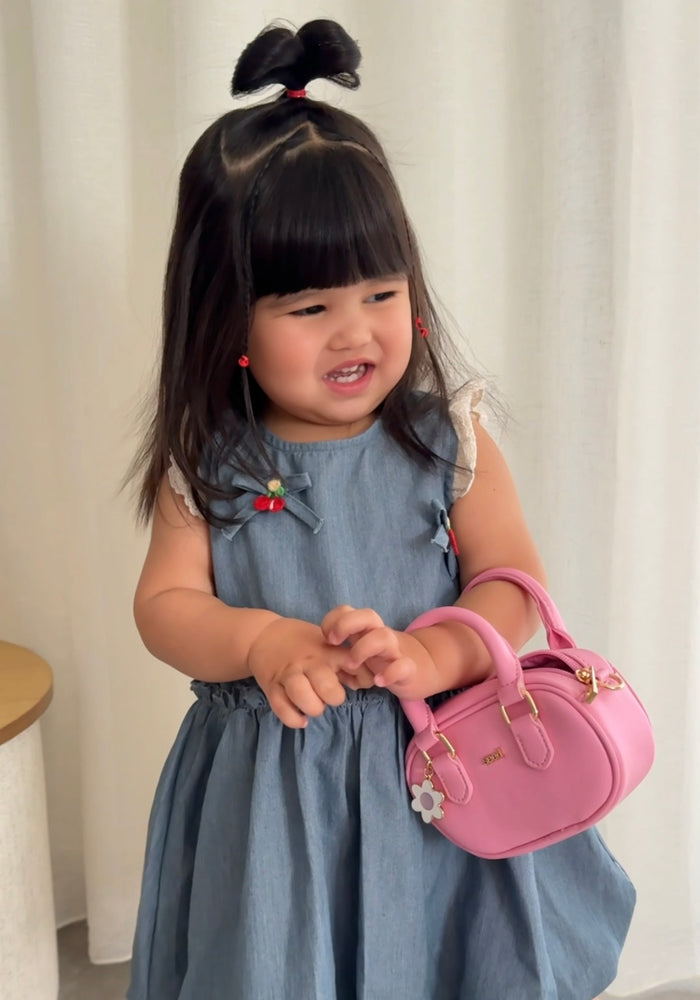 Denim Cherry Frill Dress (pre order) - Fox Baby & Co