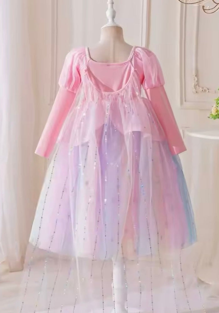 Rainbow Fairyfloss Princess Birthday Party Dress Long Sleeve with cape - Fox Baby & Co