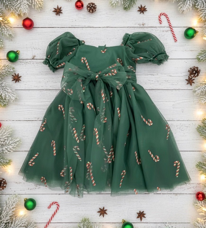 Kids girls Christmas Luxe Puff Tulle Dress - Candy Cane - Fox Baby & Co