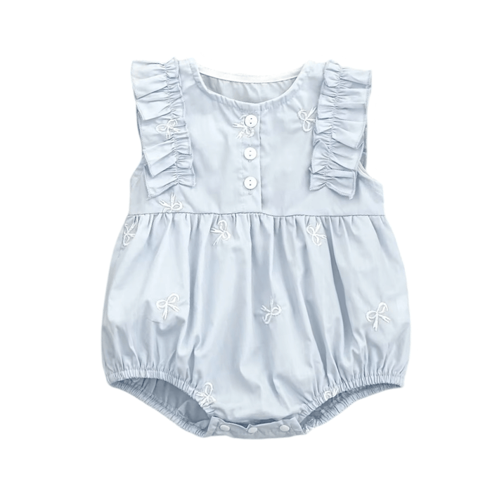 Celine French Tiny Bow Romper - Blue (pre order) - Fox Baby & Co