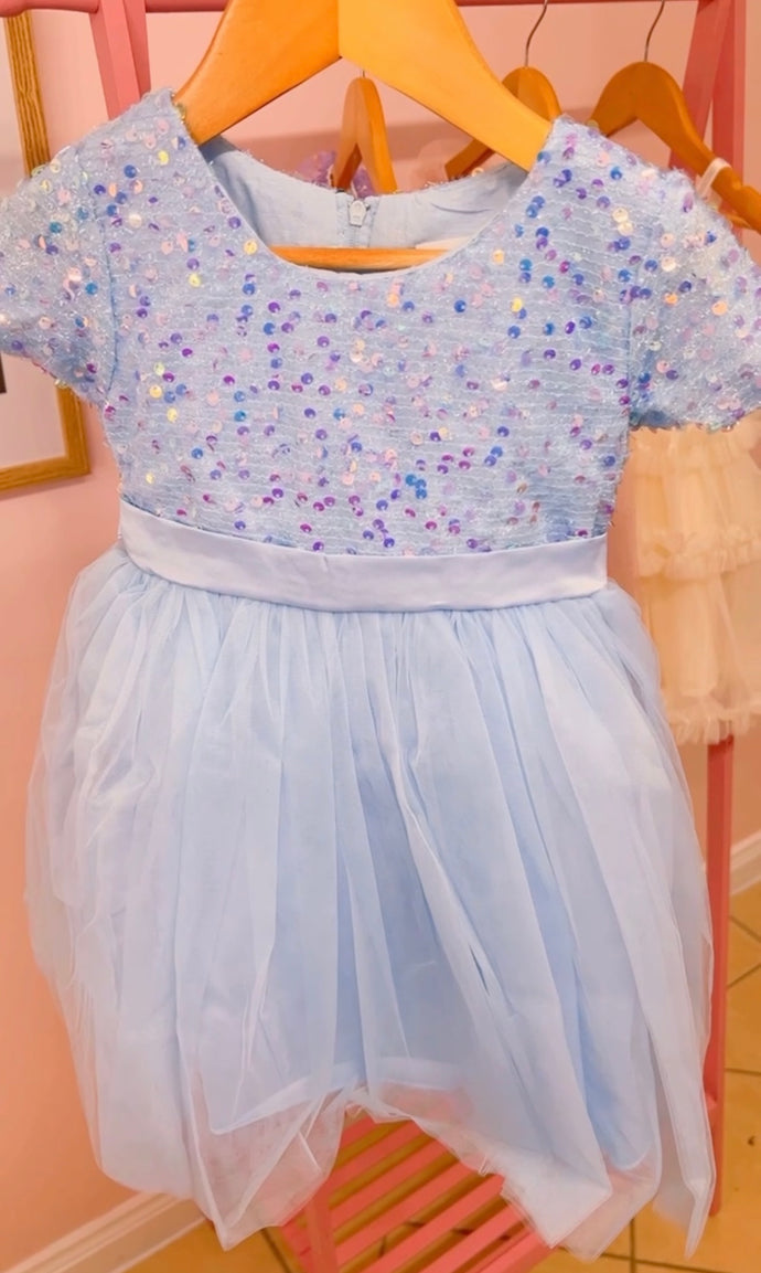 Pre order- Kid little girl Sapphire Sparkle Princess Birthday Dress
