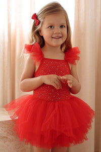 Luxe Ballerina Christmas Sparkle Tulle Tutu Leotard - Red - Fox Baby & Co