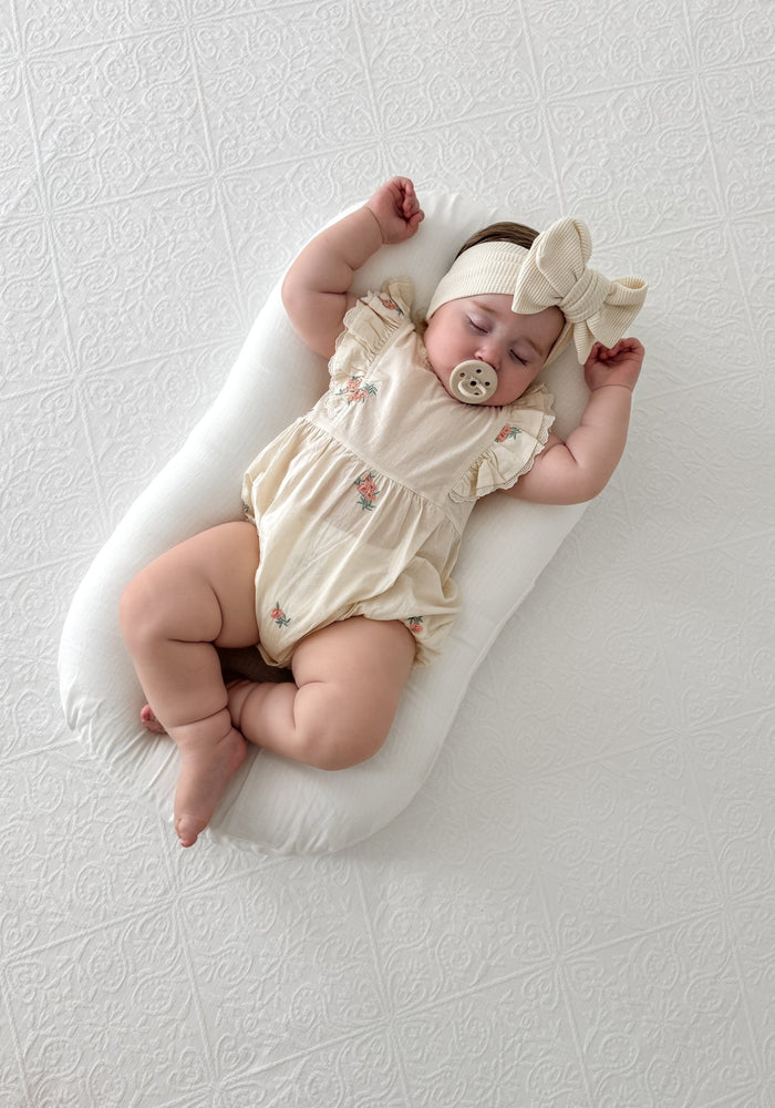 Baby Girls Peach Floral Vintage Romper (pre order) - Fox Baby & Co