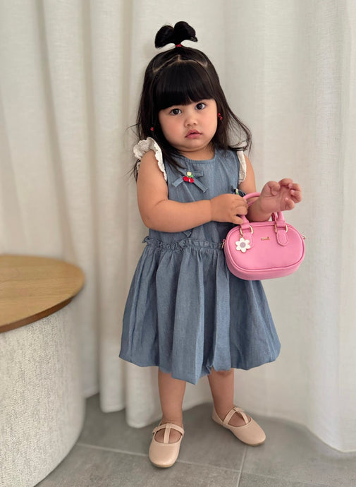 Denim Cherry Frill Dress (pre order) - Fox Baby & Co