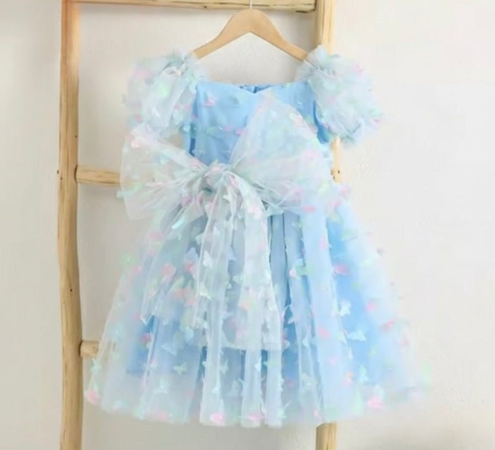 Kids girls Tea Party Butterfly Tulle Dress - Blue - Fox Baby & Co