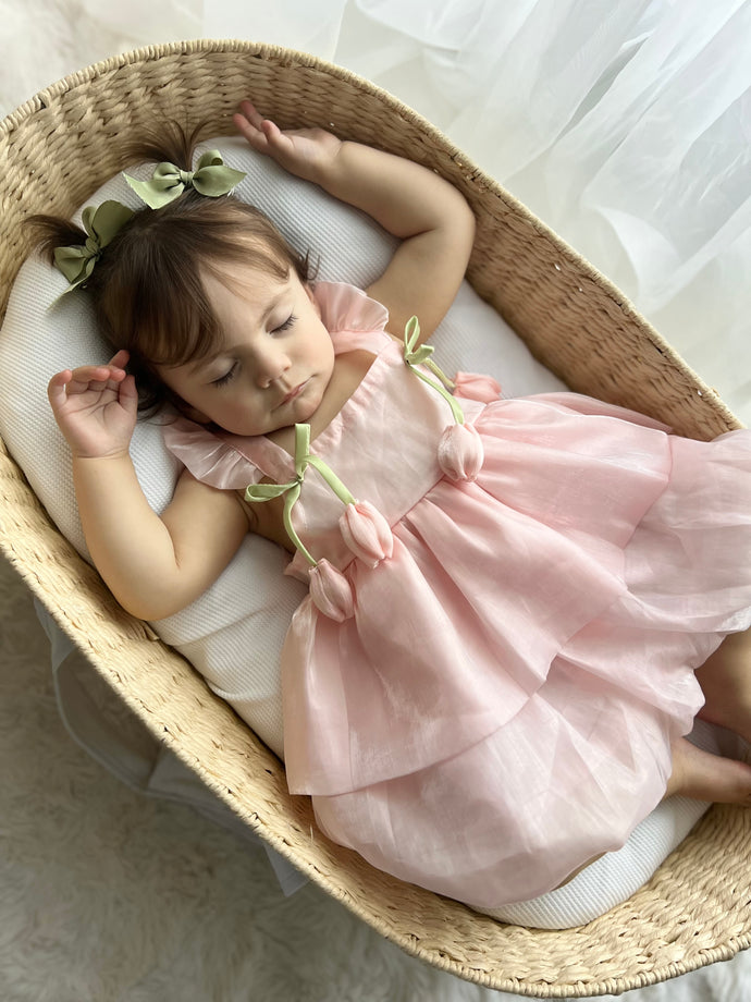 Spring Tulip Puff Frill Dress - Pink