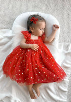 Load image into Gallery viewer, Christmas Stars Little Girls Tulle Dress - Red - Fox Baby &amp; Co

