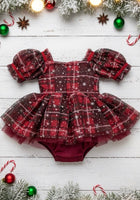 Load image into Gallery viewer, Kids girls Christmas Luxe Puff Tulle Romper - Sparkle Gingham - Fox Baby &amp; Co
