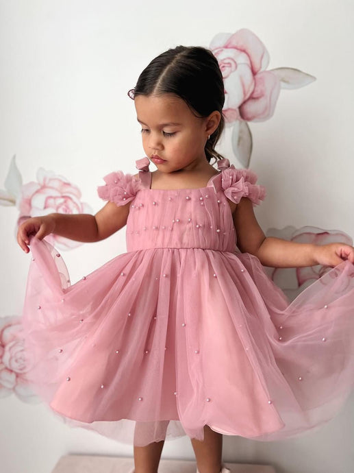 Kids little girls Valencia Pearl Luxe Party Dress - Dusty Rose (pre order) - Fox Baby & Co