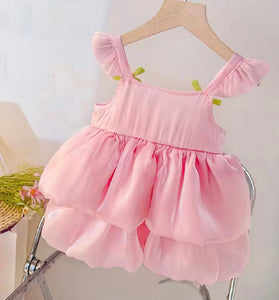 Spring Tulip Puff Frill Dress - Pink