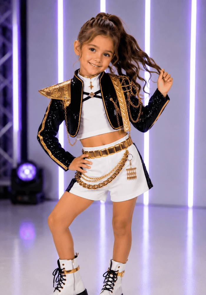 Kids Girls Kpop Style Demon Hunter Mira Costume Top, Shorts & Jacket 3 Piece - Fox Baby & Co