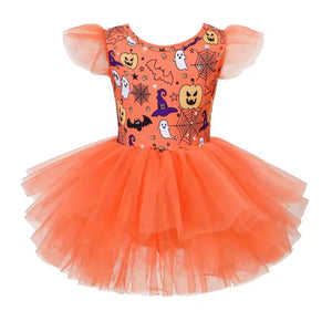 Halloween Ballerina Shimmer Tulle Tutu Leotard - Pumpkin(pre order) - Fox Baby & Co