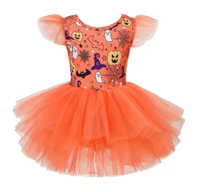 Halloween Ballerina Shimmer Tulle Tutu Leotard - Pumpkin(pre order) - Fox Baby & Co