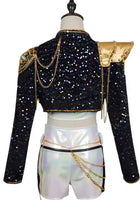 Load image into Gallery viewer, Kids Girls Kpop Style Demon Hunter Luxe Holographic Sequin SHORTS Outfit Accessories Set
