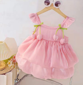 Spring Tulip Puff Frill Dress - Pink