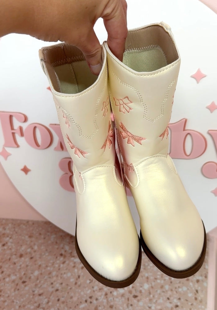 Pink Bow Princess Cowgirl Shimmer Boots