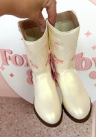 Load image into Gallery viewer, Pink Bow Princess Cowgirl Shimmer Boots
