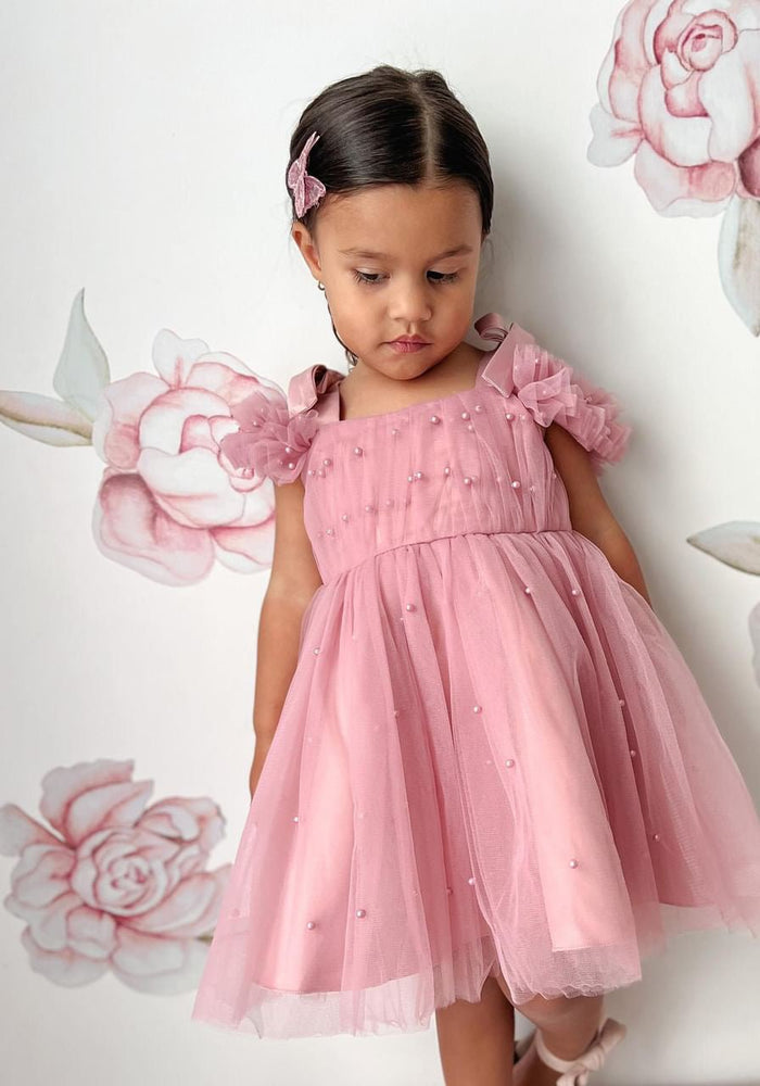 Kids little girls Valencia Pearl Luxe Party Dress - Dusty Rose (pre order) - Fox Baby & Co