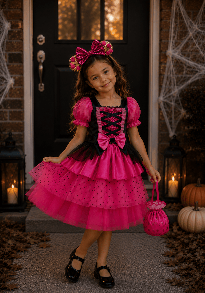Witch Halloween Dress Costume, Headband & Bag - Pink - Fox Baby & Co