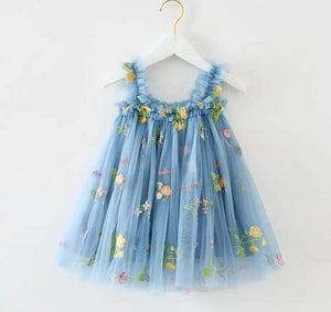 Arabella Garden Floral Tulle Birthday Dress - blue - Fox Baby & Co