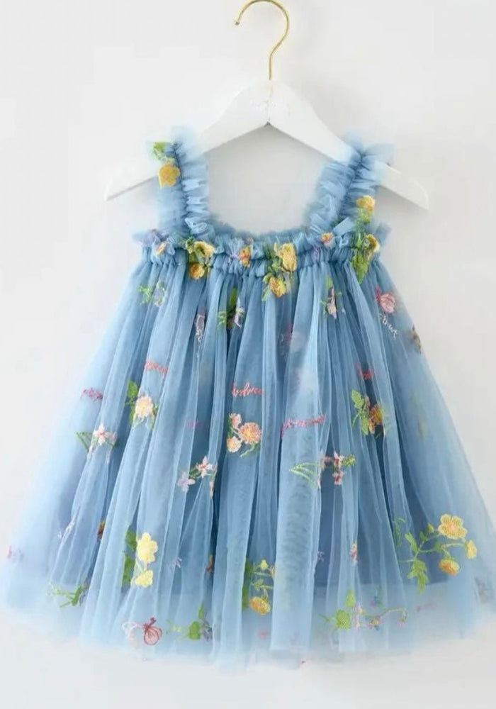 Arabella Garden Floral Tulle Birthday Dress - blue - Fox Baby & Co
