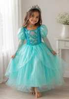 Load image into Gallery viewer, Aqua Pearl Mermaid Princess Long Sleeve Party Dress Costume
