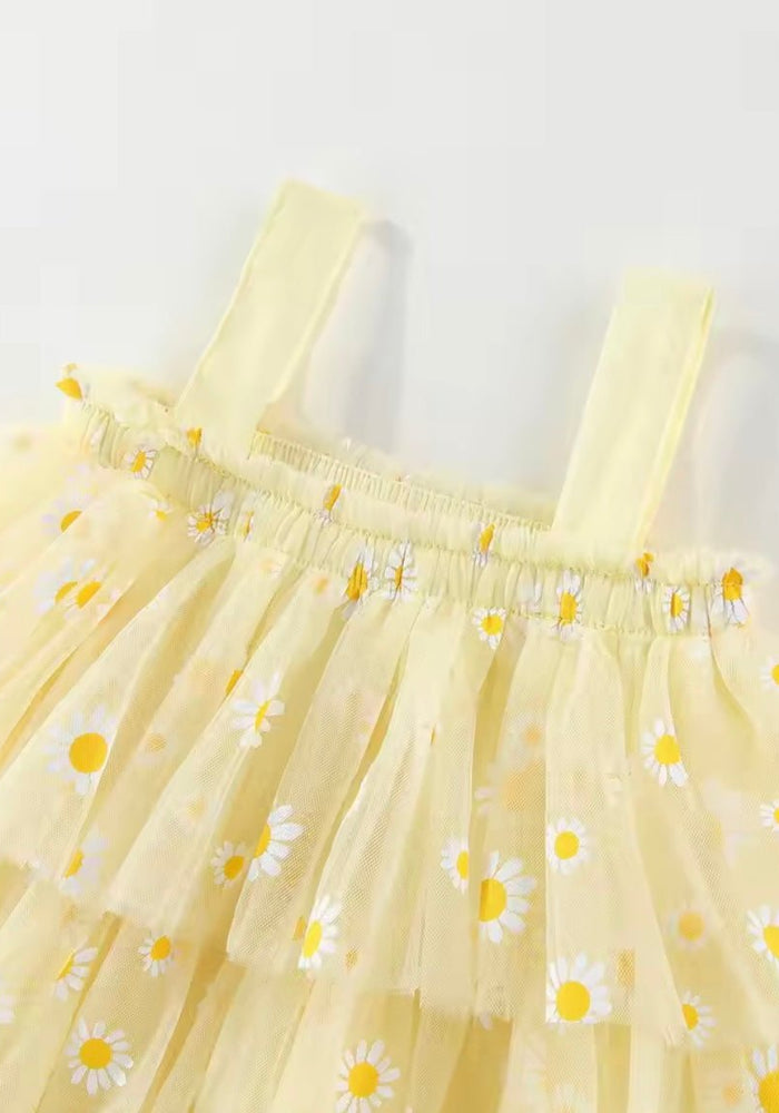 Kids Little Girl Daisy Floral Birthday Tutu Tulle Dress - Pink/Yellow - Fox Baby & Co