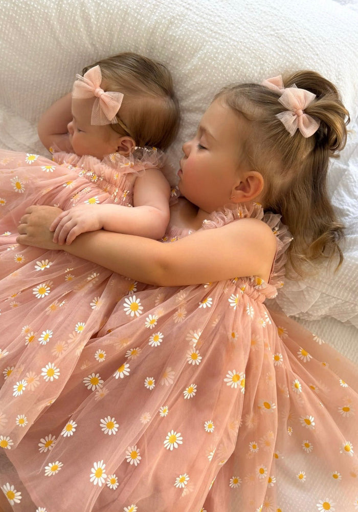 1st Birthday Kids little girl Arabella Daisy Tulle Dress - Pink/Yellow - Fox Baby & Co
