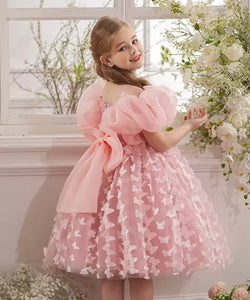 Bella Butterfly Flower Girl Kids Puff Sleeve Party Dress - Pink - Fox Baby & Co