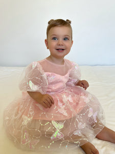 Kids girls Luxe Butterfly Sequins Tulle Dress - Pink (pre order) - Fox Baby & Co