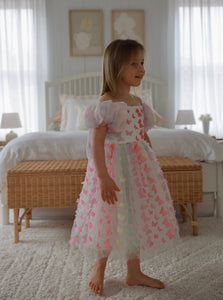 Bella Butterfly Flower Girl Kids Puff Sleeve Luxe Party Dress - Rainbow - Fox Baby & Co