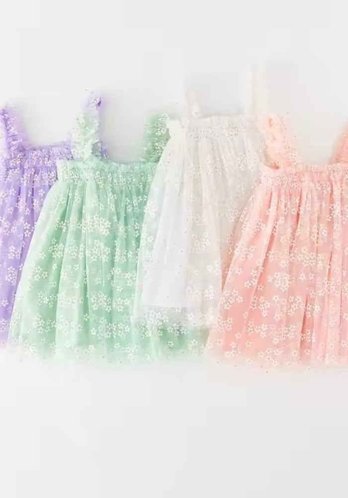 1st Birthday Kids little girls Arabella Daisy Tulle Dress - Mint (pre order) - Fox Baby & Co