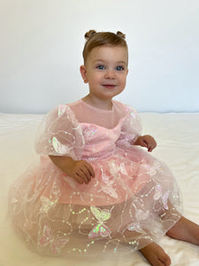 Kids girls Luxe Butterfly Sequins Tulle Dress - Pink (pre order) - Fox Baby & Co