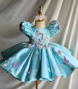 Vintage Floral Little Girls Luxe Dress - Blue - Fox Baby & Co