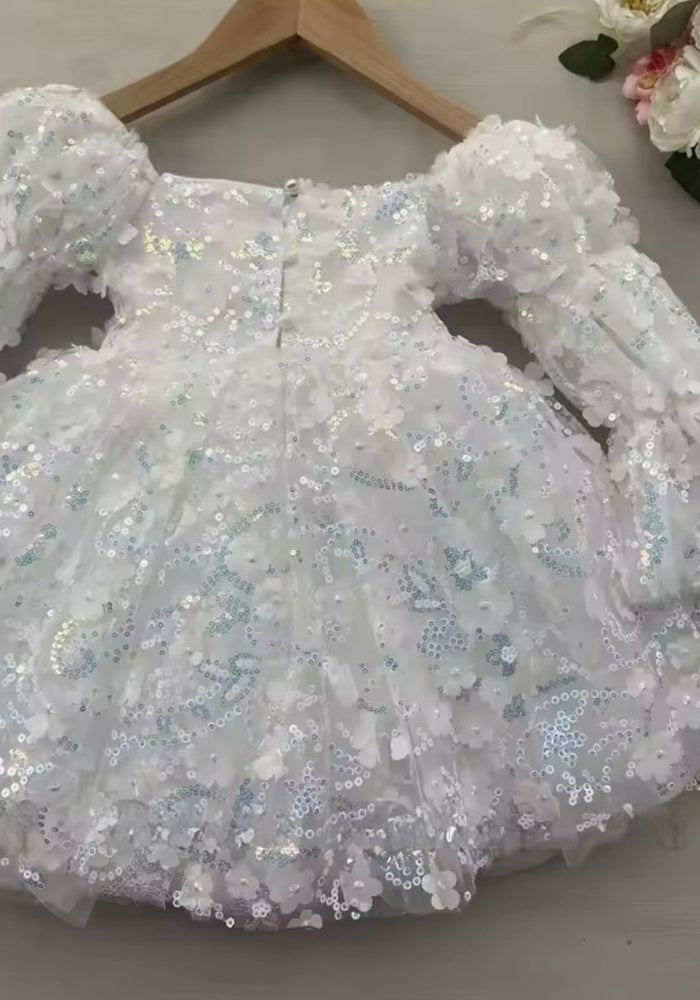 Flowergirl Sparkle Wonderland Long Sleeve Luxe Tulle Dress - White - Fox Baby & Co