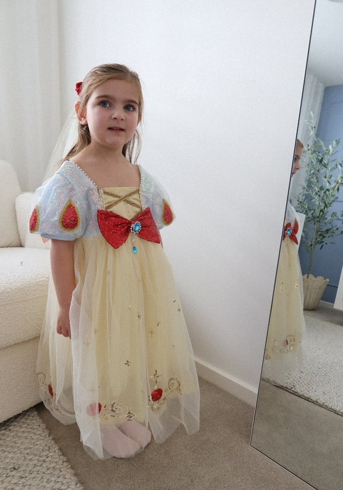 Luxe Snow White Princess Sparkle Party Dress Costume & Tulle Clip - Fox Baby & Co