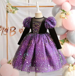 Witch Halloween Long Sleeve Long Sleeve Dress Costume with bag - Purple - Fox Baby & Co