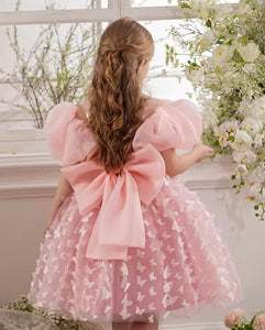 Bella Butterfly Flower Girl Kids Puff Sleeve Party Dress - Pink - Fox Baby & Co