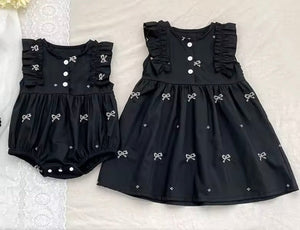 Celine French Tiny Bow Romper - Black (pre order) - Fox Baby & Co
