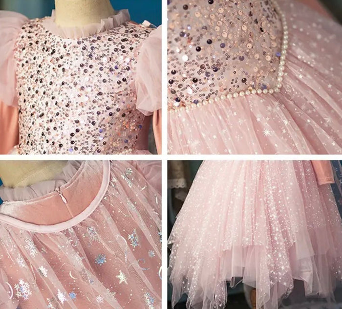 Enchanted Rose Sparkle Princess Birthday Long Sleeve Party Dress Costume & Cape - Fox Baby & Co
