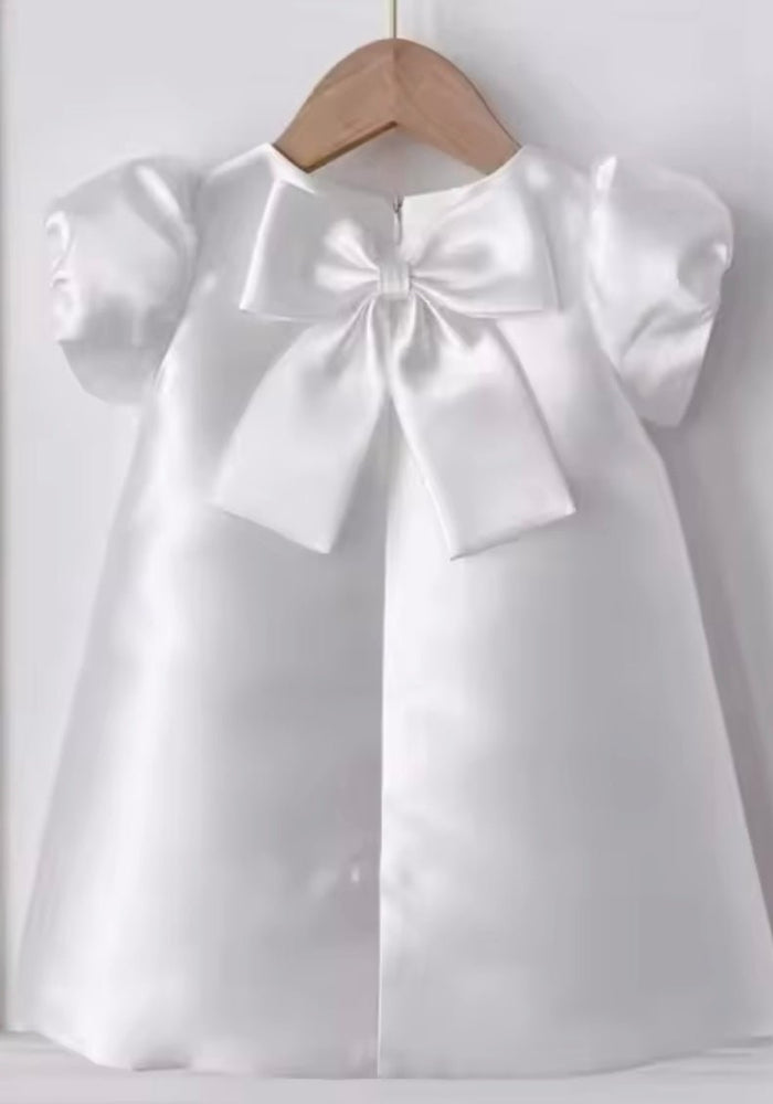 Kids girls Sparkle Bow Luxe Satin Dress - White (pre order) - Fox Baby & Co