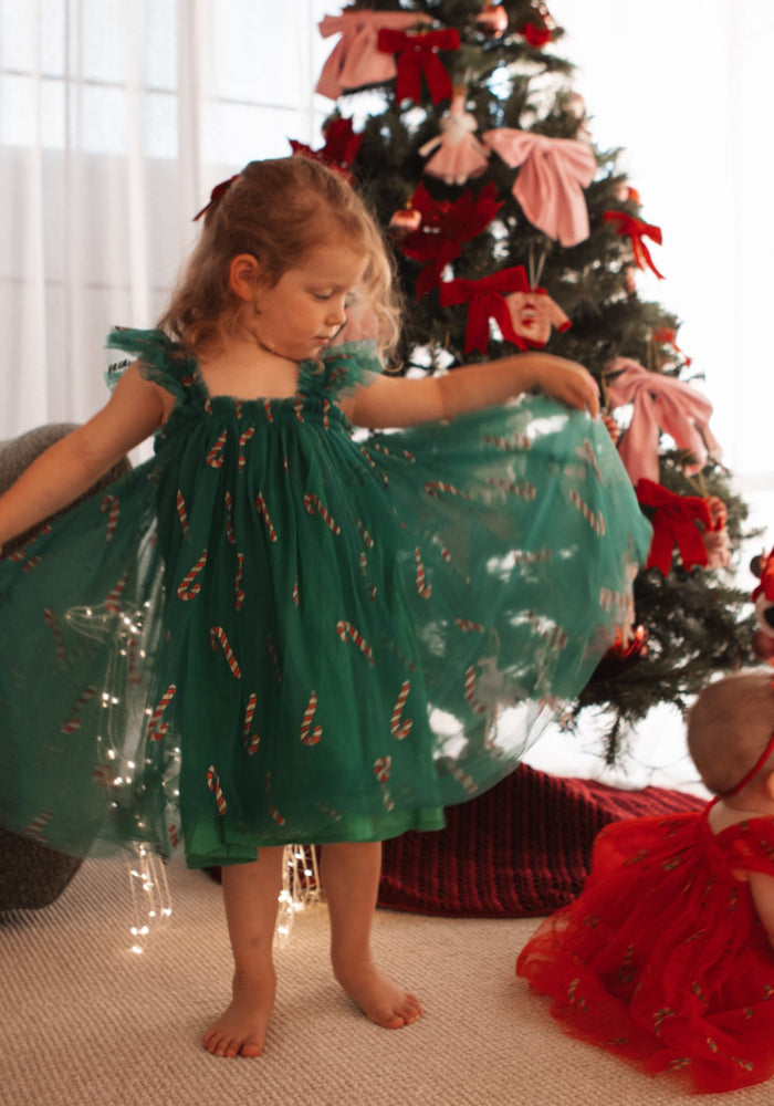 Candy Cane Christmas Little Girls Tulle Dress - Green - Fox Baby & Co