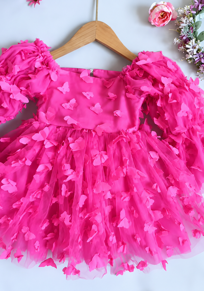 Flowergirl Butterfly Wonderland Long Sleeve Luxe Tulle Dress - Pink