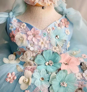 Primrose Butterfly Luxe Little Girls Tulle Dress - Blue - Fox Baby & Co