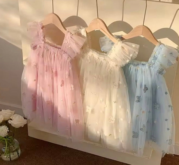 Whimsical Butterfly Fairy Tulle Birthday Dress - Blue - Fox Baby & Co