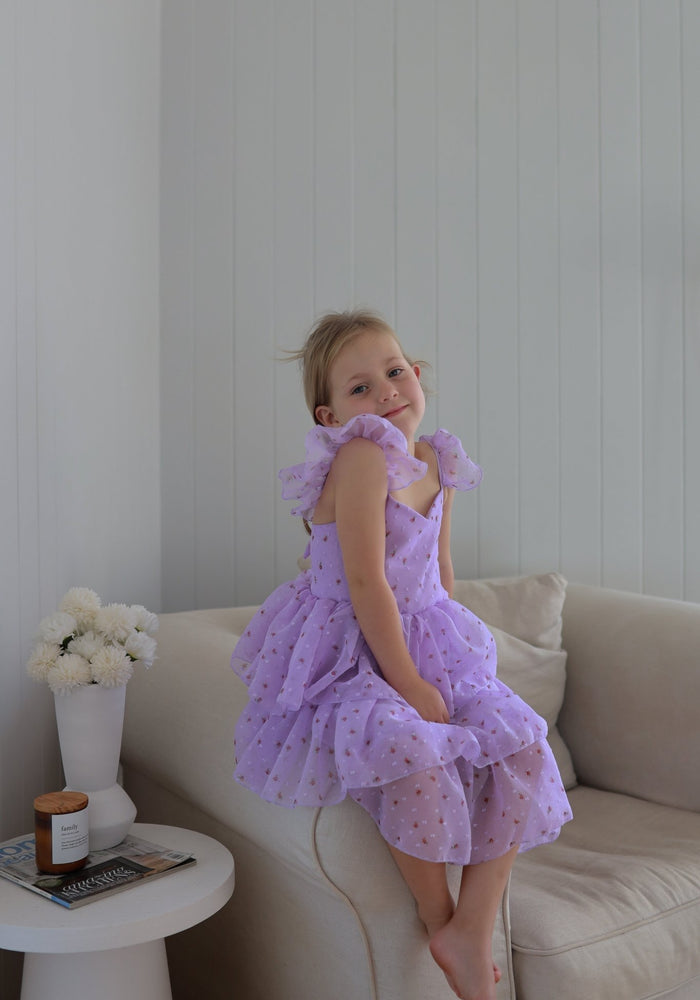 Kids little girls Rosie Floral Luxe Party Dress - Lilac (pre order) - Fox Baby & Co